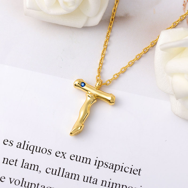 Gnoce Letter T Bamboo Initial Necklace_3