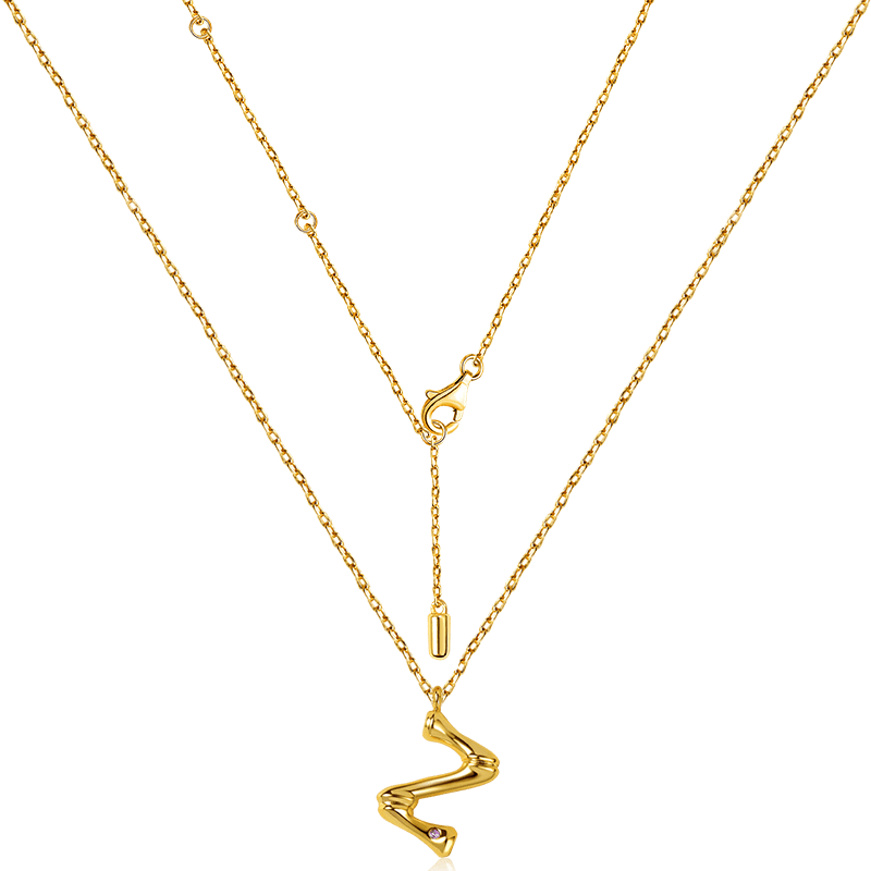 Letter Z Pendant Bamboo Initial Necklace Adjustable Chain Length 18k Gold Plated 925 Sterling Silver_2
