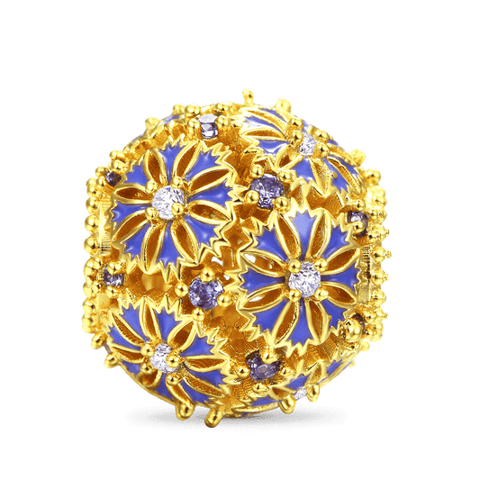 Blue daisy Charm Bead 18K Gold Plated 925 Sterling Silver_1
