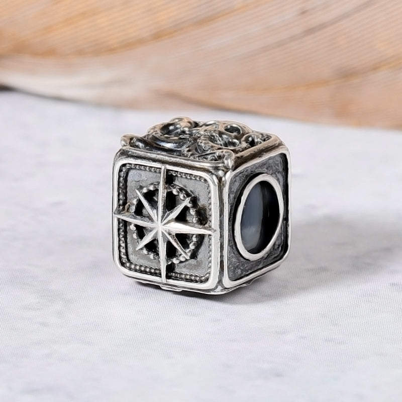 Crusu Men's Vintage Bead S925 Sterling Silver with Gift Copper Black Leather Men's Bracelet Jewelry for Men_5