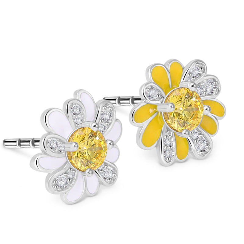 Gnoce Daisy Yellow CZ Earrings Platinum-plated Silver Blend_2