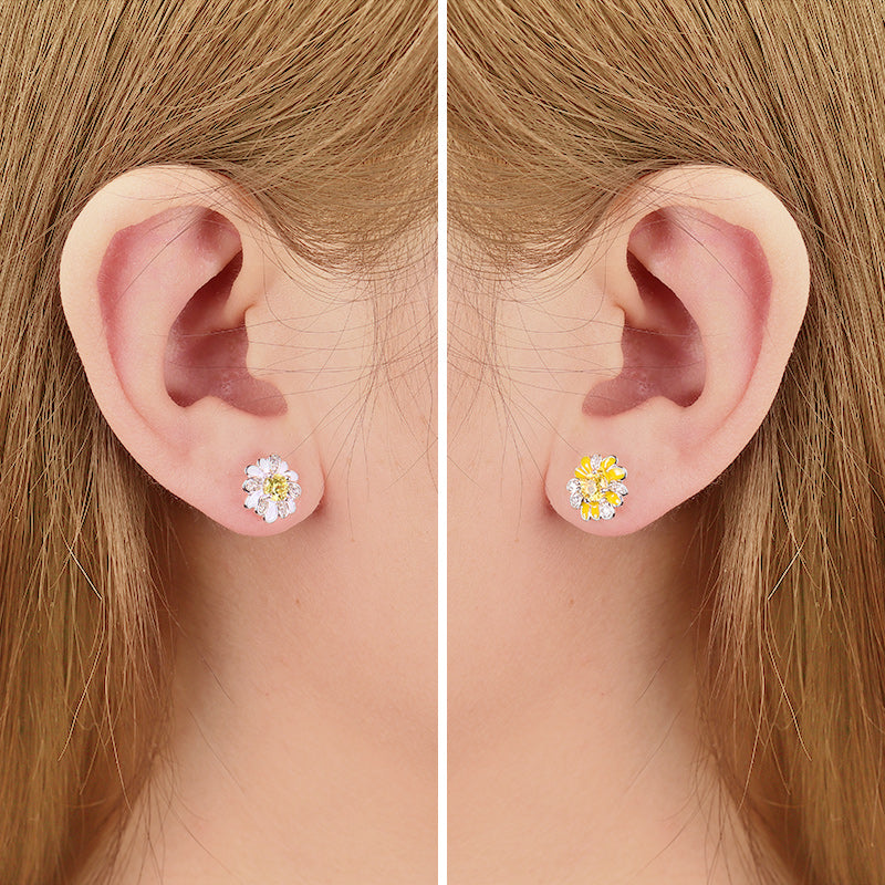 Gnoce Daisy Yellow CZ Earrings Platinum-plated Silver Blend_3