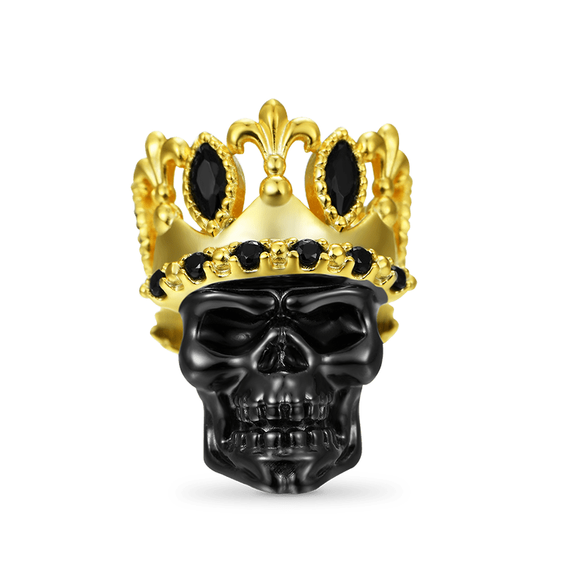 Black Crown Skull Charm Bead 18K Gold Plated 925 Sterling Silver_1