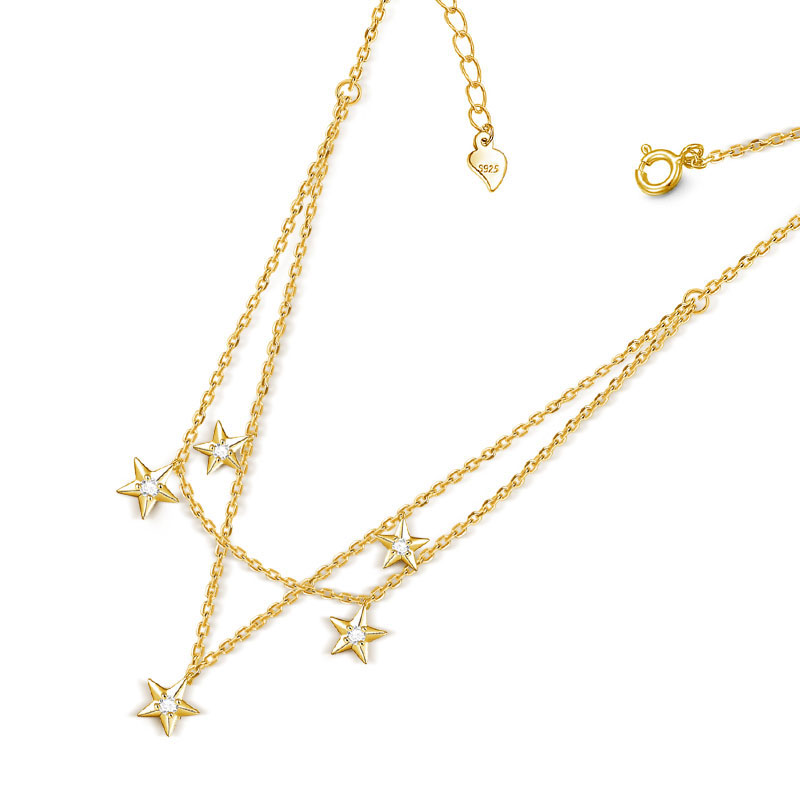 Star Double Chain Anklet 18K Gold Plated 925 Sterling Silver_2