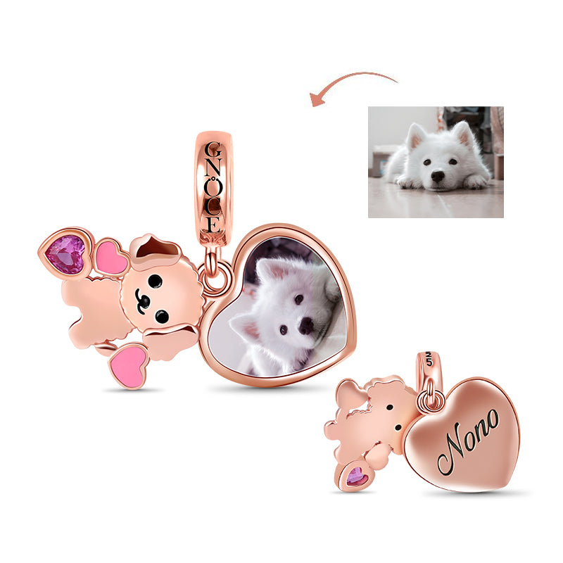 Teddy Photo Charm Pendant Engravable Rose Gold Plated 925 Sterling Silver_1