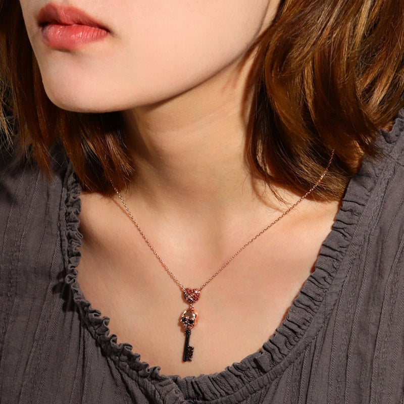 Skull Key Necklace 18k Rose Gold Plated 925 Sterling Silver_3
