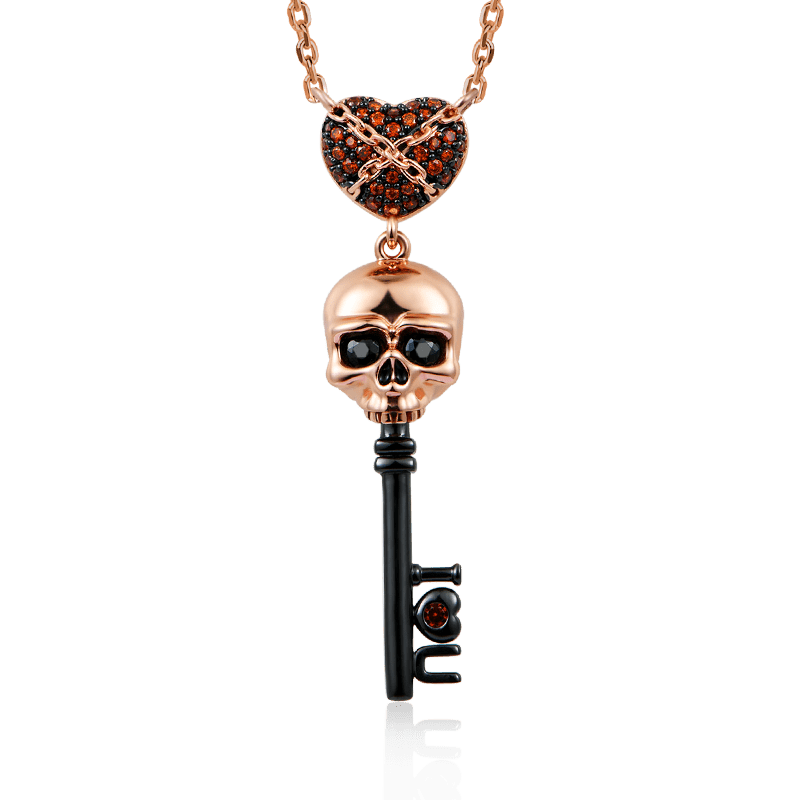 Skull Key Necklace 18k Rose Gold Plated 925 Sterling Silver_1