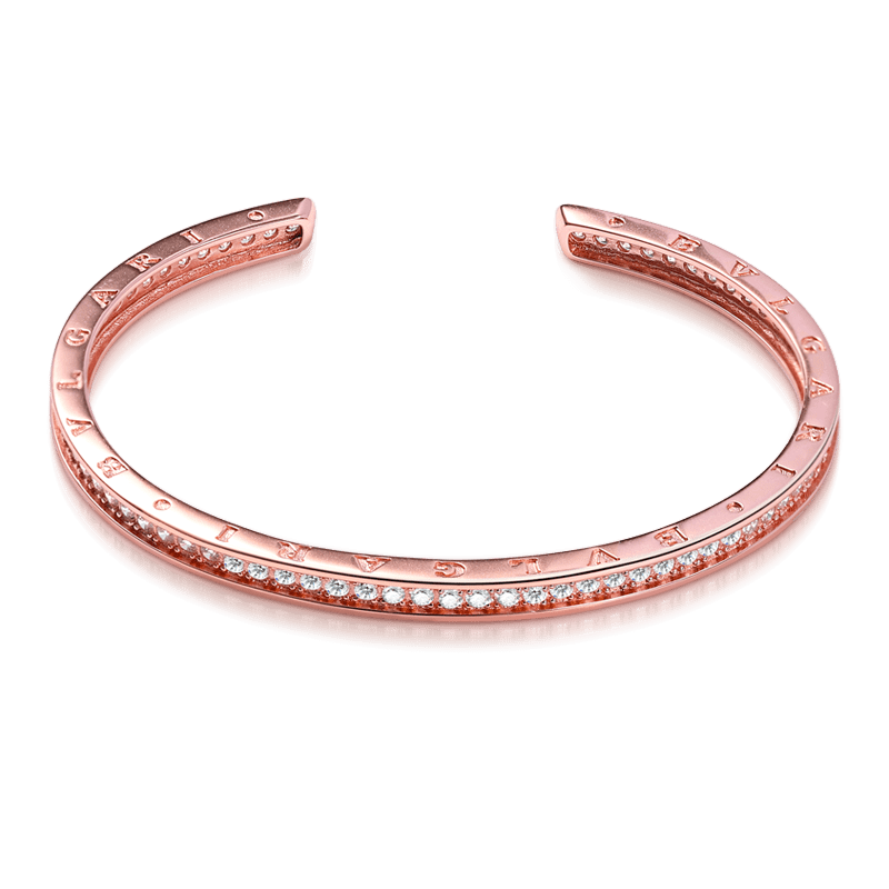 Arc Open Bracelet Sterling Silver inlaid with Round Cut White Stones_2