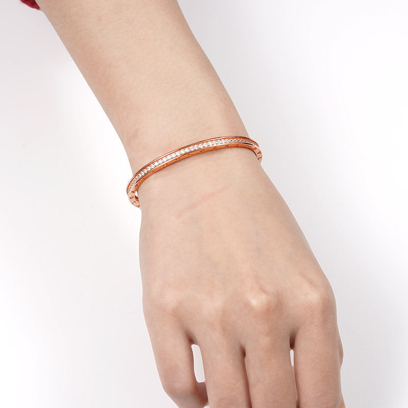 Arc Open Bracelet Sterling Silver inlaid with Round Cut White Stones_6