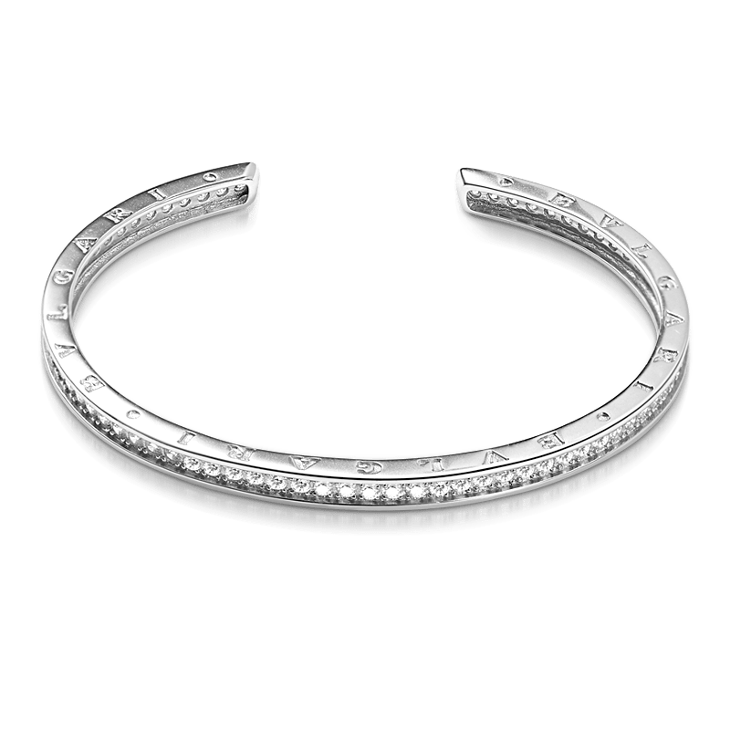 Arc Open Bracelet Sterling Silver inlaid with Round Cut White Stones_1