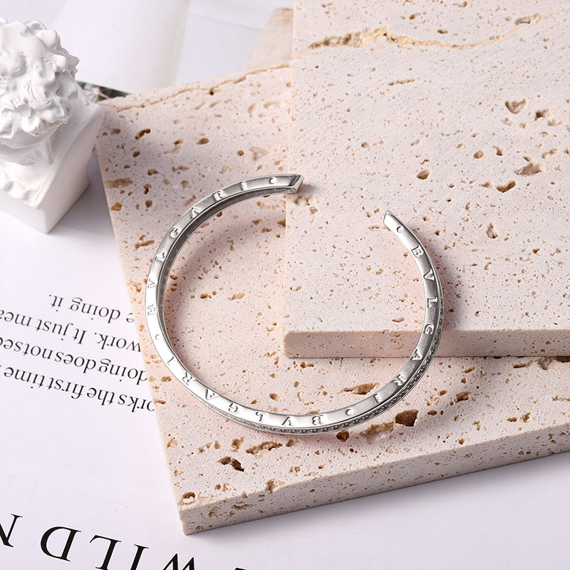 Arc Open Bracelet Sterling Silver inlaid with Round Cut White Stones_3