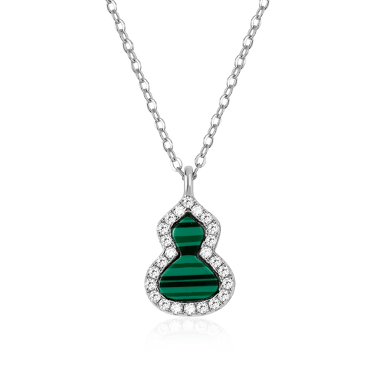 Malachite Gourd Necklace Sterling silver (18K Rose Gold Plated) Inlaid with Malachite and Stones_1