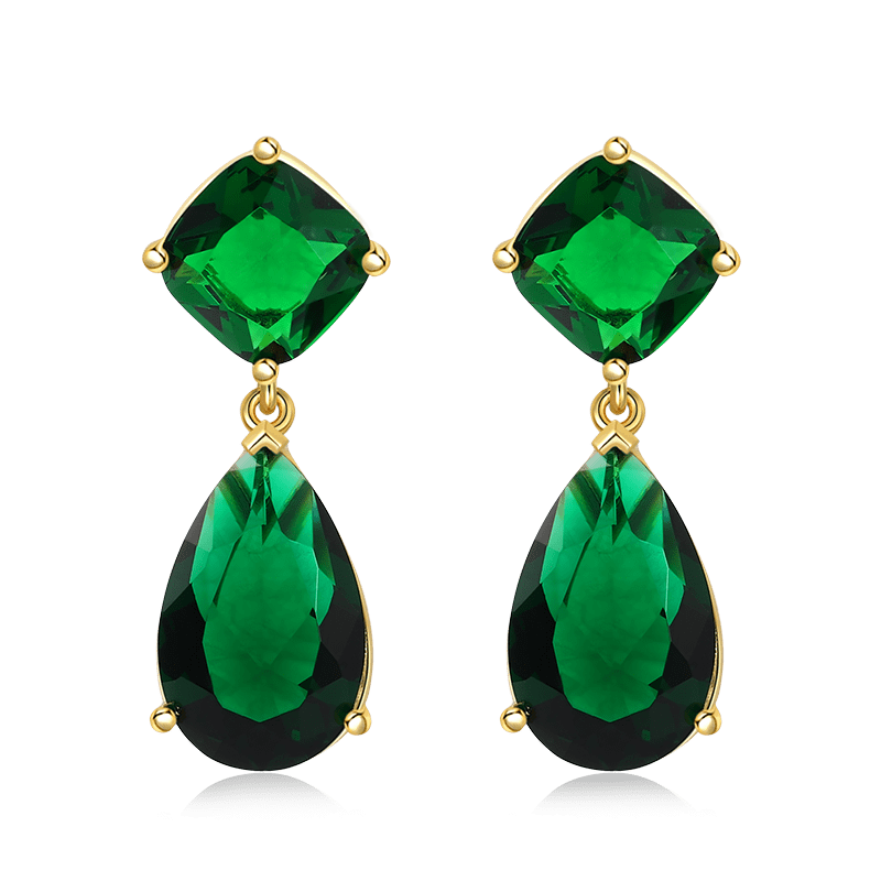 Large Green Sapphire Dangle Earrings with Gold Plated Sterling Silver_1