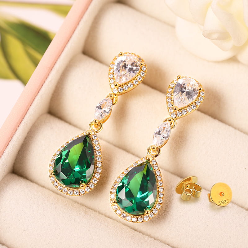 Pear Cut Crystal Dangle Earrings with Gold Plated Sterling Silver_2