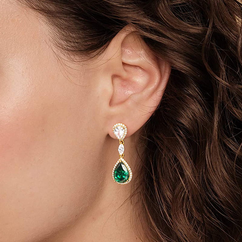 Pear Cut Crystal Dangle Earrings with Gold Plated Sterling Silver_3