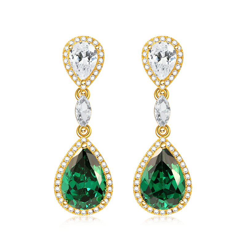 Pear Cut Crystal Dangle Earrings with Gold Plated Sterling Silver_1