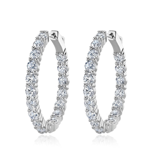 Classic Round Cut Diamond Hoop With Sterling Silver_1