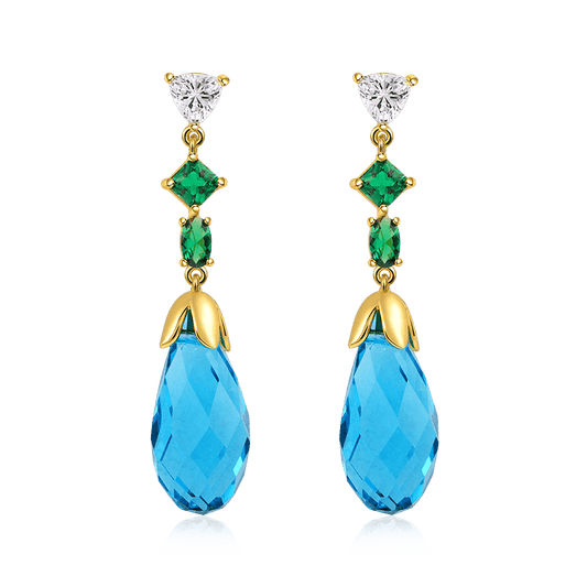 Azure Blue Drop Earrings with Gold Plated Sterling Silver_1