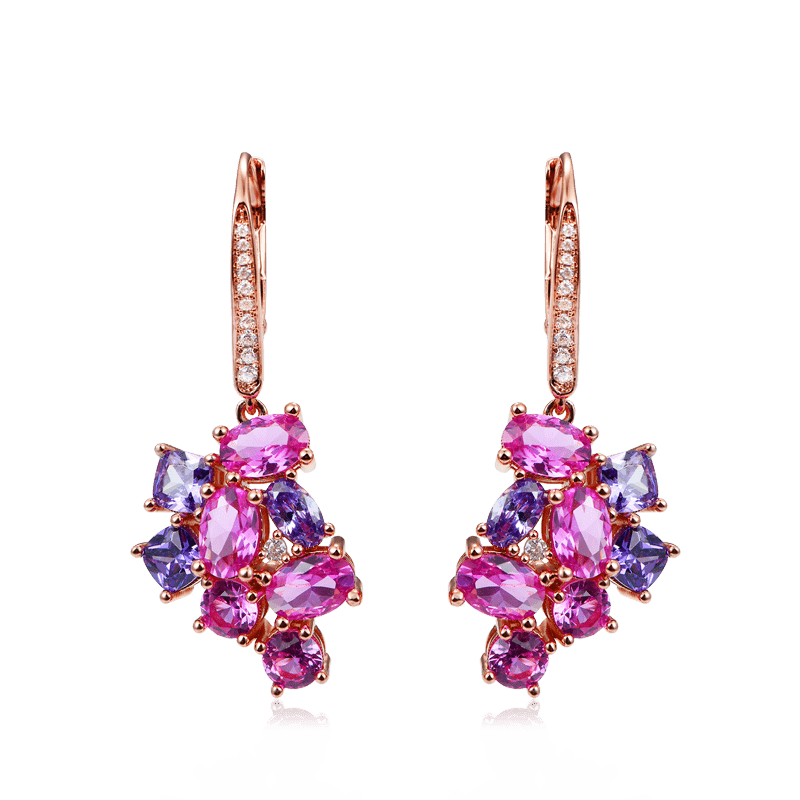 Purple Grape Drop Earrings with Rose Gold Plated Sterling Silver_1