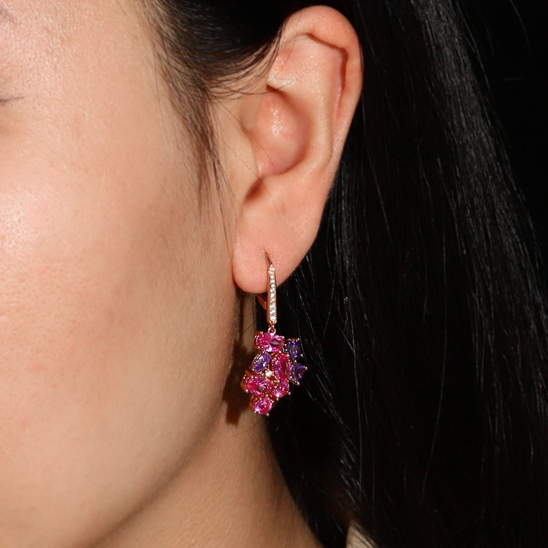 Purple Grape Drop Earrings with Rose Gold Plated Sterling Silver_3