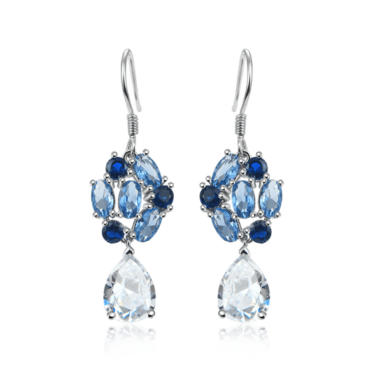 Blue Flower Diamond Drop Earrings with Sterling Silver_1