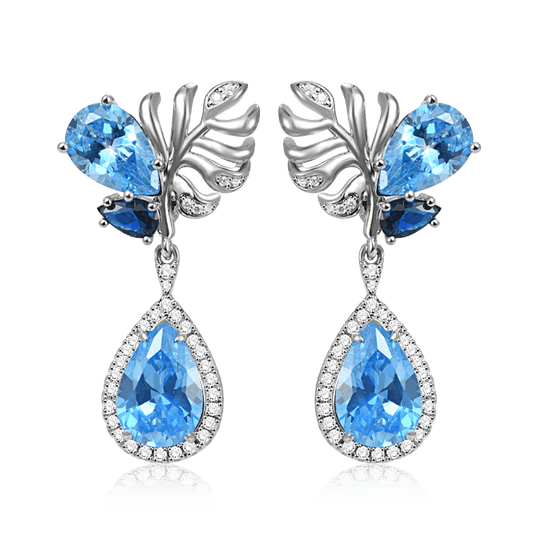 Azure Sea Diamond Dangle Earrings with Sterling Silver_1