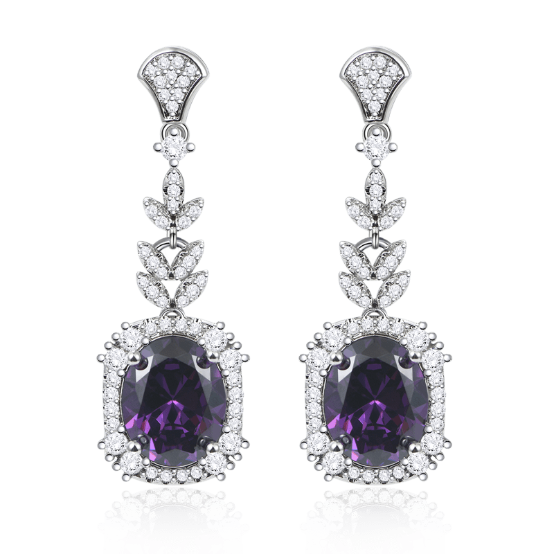 Purple Oval Diamond Dangle Earrings with Sterling Silver_1