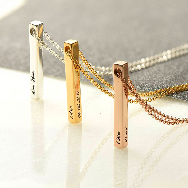 Gnoce "All of Me Loves All of You" 925 Sterling Silver Engravable Vertical Bar Necklace 18K Gold/Rose Gold Plated_4