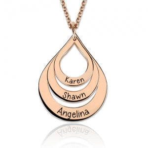 Gnoce "God`s Gift" Engraved Drop Shaped 3 Names Necklace Sterling Silver_1