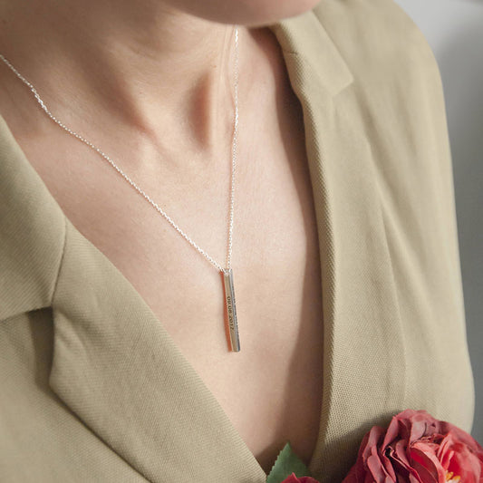 Gnoce "All of Me Loves All of You" 925 Sterling Silver Engravable Vertical Bar Necklace 18K Gold/Rose Gold Plated_5